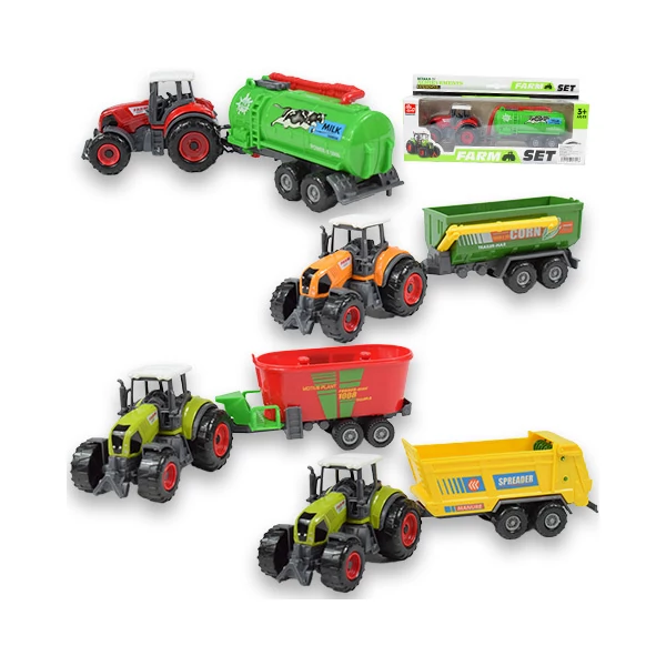 Farm Set: Mezőgazdasági traktor utánfutóval négyféle változatban 22cm