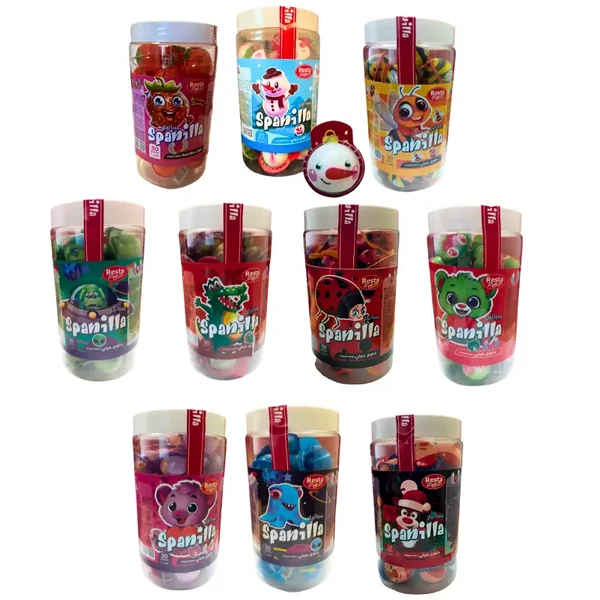 Spanilla gyümölcs ízű töltött gumicukor golyó 30x10g többféle változatban