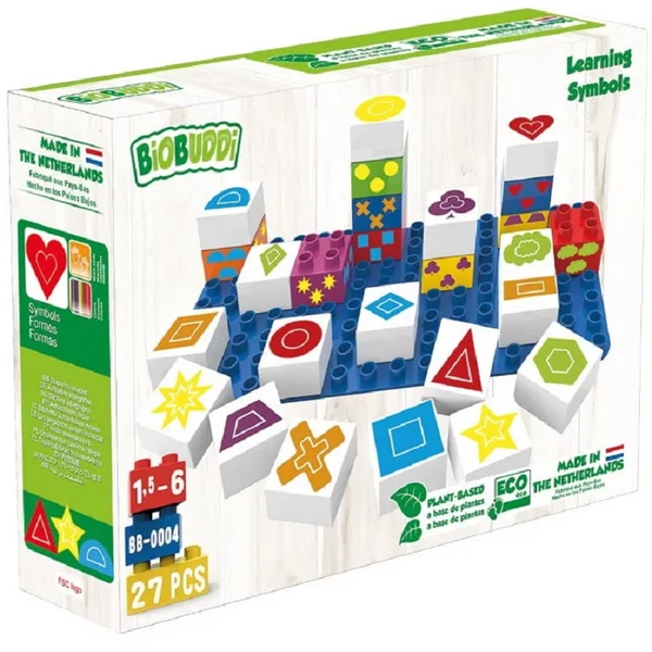 Tanulás - alakzatok | építőjáték alaplappal | 27 db építőkocka | BiOBUDDi BB-0004