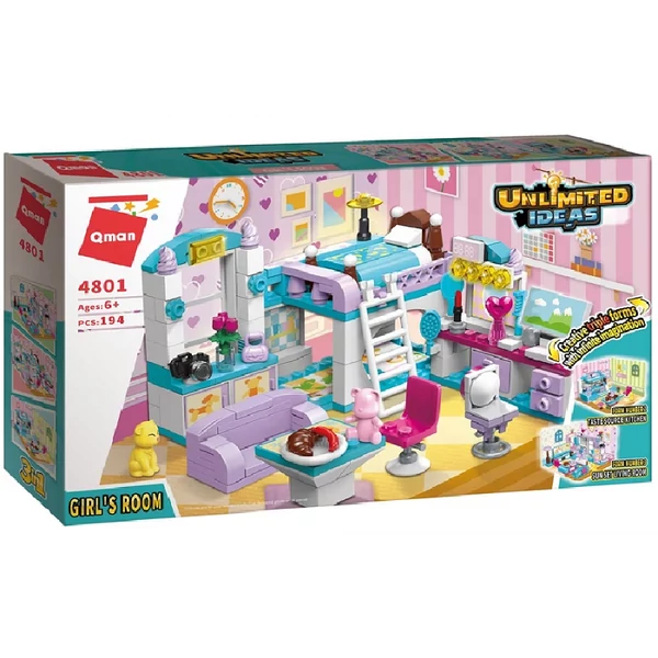 QMAN® 4801 - 3 az 1-ben Lányszoba : nappali, hálószoba, konyha