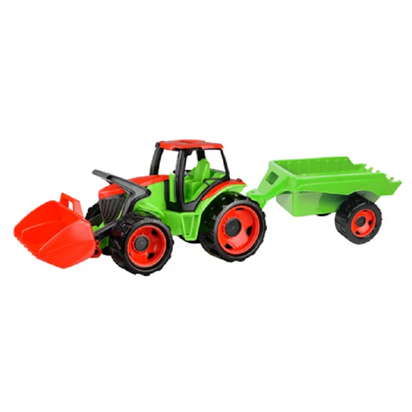 LENA: Óriás zöld-piros traktor markolóval és utánfutóval 107cm