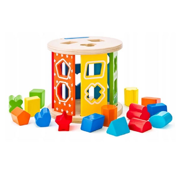 Színes fa formaválogató henger - Woodyland