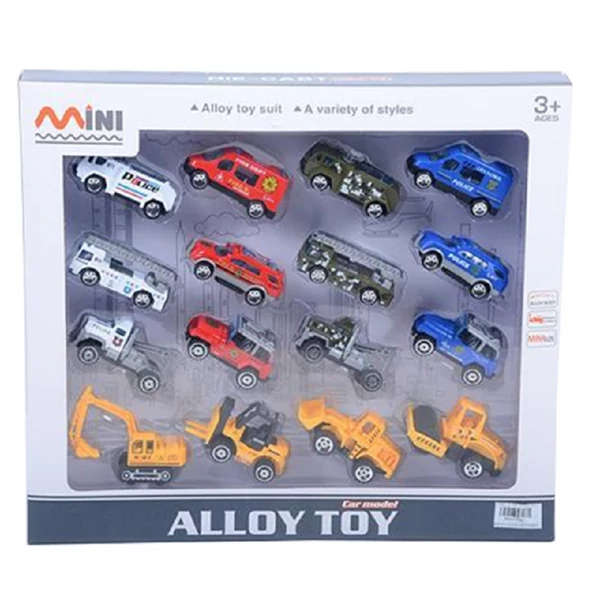 Közszolgálati és építőipari fém járművek 16db-os készlet