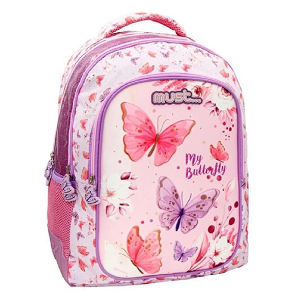 Must Pillangó 3 rekeszes 3D-s iskolatáska, hátizsák 32x18x43cm