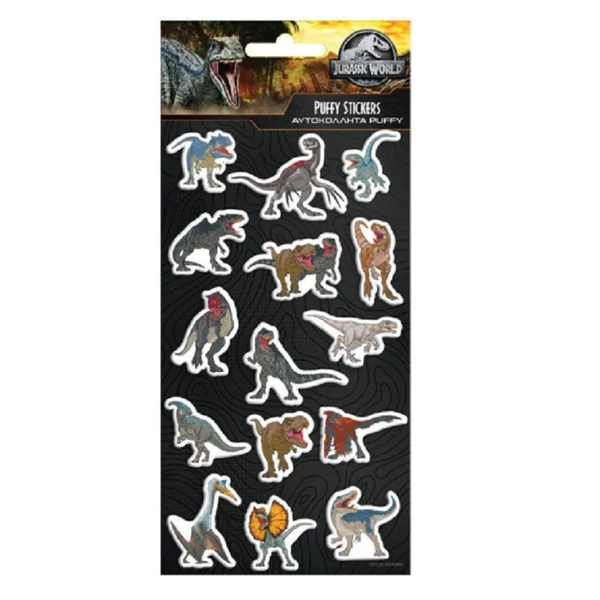 Jurassic World dinoszauruszok 3D pufi matrica szett 10x22cm-es íven