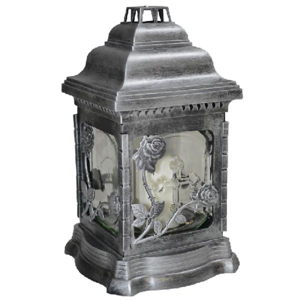 Kegyeleti mécses szürke színben virágos mintával négyszög alakban LA 207 KAT RO