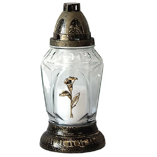 Kegyeleti mécses arany/ezüst virágos mintával 24cm RZ-10