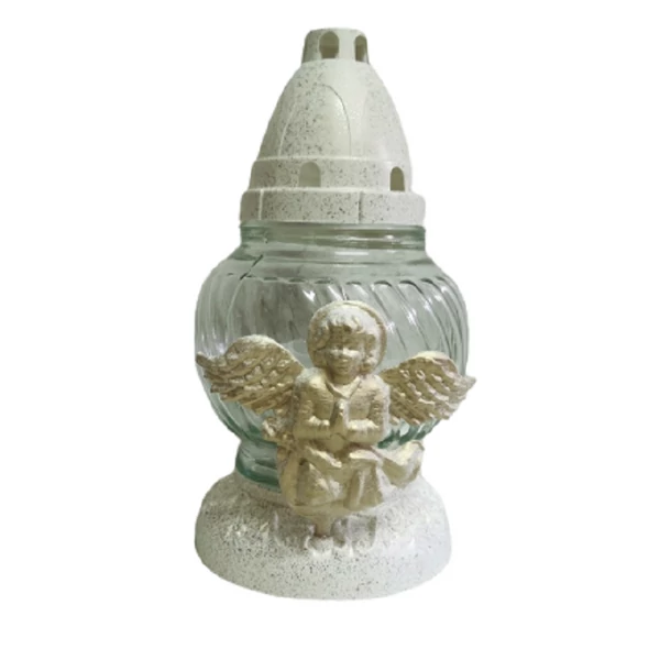 Kegyeleti mécses göbmölyű alakú fehér-arany angyalkás mintával 20cm LA 21 AN BZ