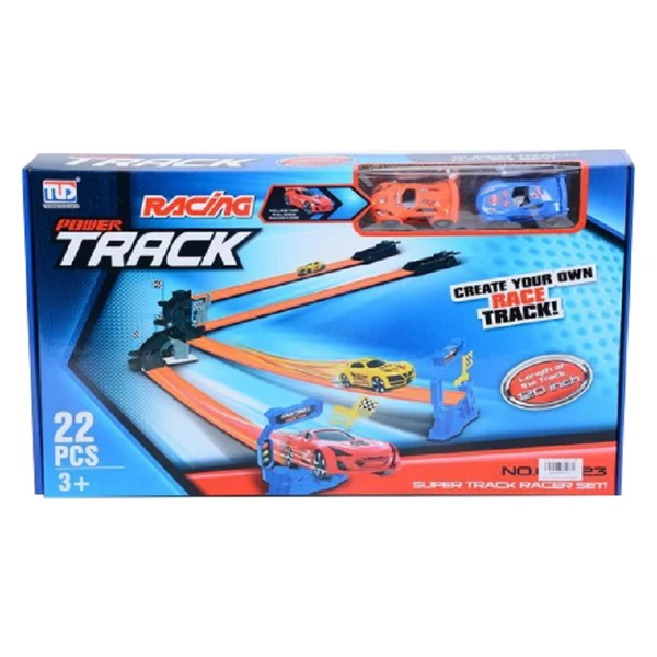 Speed Track 22db-os versenypálya szett kereszteződéssel és 2db hátrahúzható kisautóval 1/64