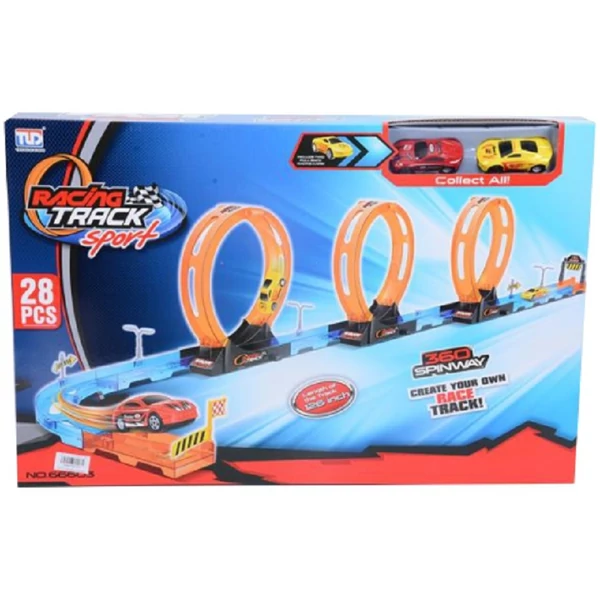Racing Track 28db-os versenypálya szett 3db hurokkal és 2db hátrahúzható autóval 1/64