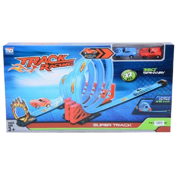 Racing Track 32db-os versenypálya szett csigahurokkal és 2db hátrahúzható autóval 1/64