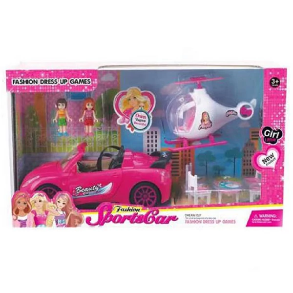 Pink világító sportkocsi szett helikopterrel és kiegészítőkkel