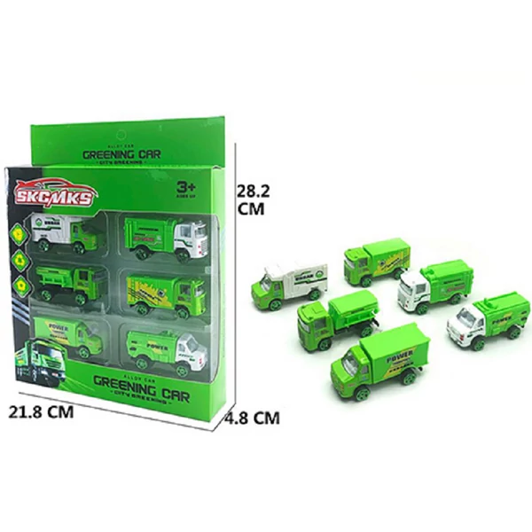 Szelektív hulladékgyűjtő fém kisautók 6db-os szett