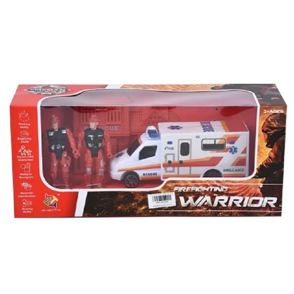 Tűzoltó játékszett autóval és 2db figurával