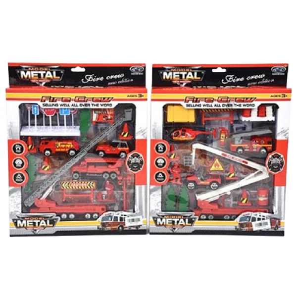 Tűzoltósági játékszett járművekkel és kiegészítőkkel kétféle változatban