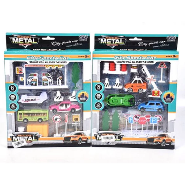 Közlekedési játékszett helikopterrel, járművekkel és kiegészítőkkel