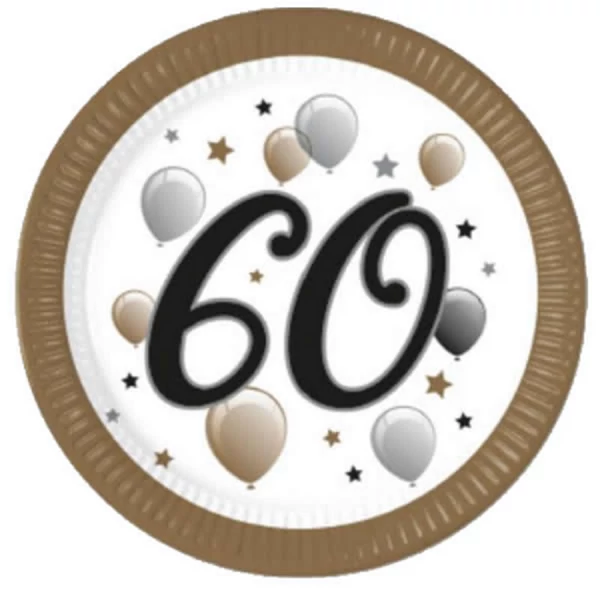 Party papírtányér 8db 23cm arany-ezüst 60. szülinapra