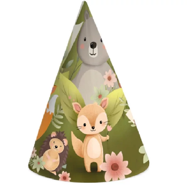 Az erdő állatai csúcsos party kalap 6db-os kiszerelésben