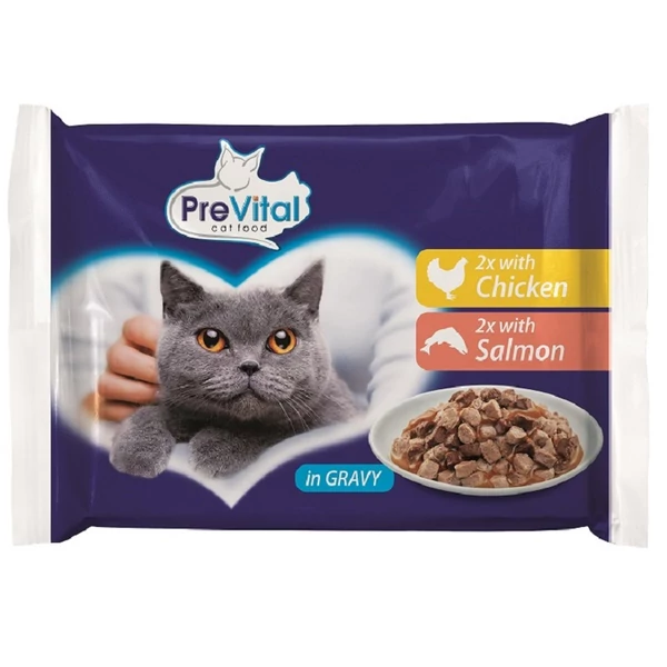 Prevital csirke és lazac alutasakos macskaeledel 4x100g