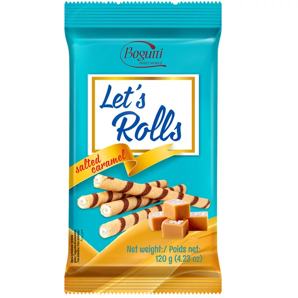 Bogutti Lets rolls sós karamell ízű krémmel töltött ostyarúd 120g