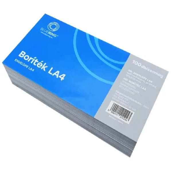 Boríték LA/4 öntapadó bélésnyomott 110×220 mm Bluering 100 db fehér