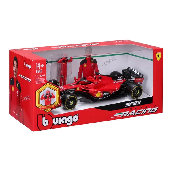 Bburago: Ferrari SF23 F1 versenyautó fém autómodell pilótával 1/24 (Charles Leclerc #16)
