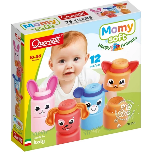 Quercetti: Momy Soft boldog állatok 12 db-os puha építőkocka szett