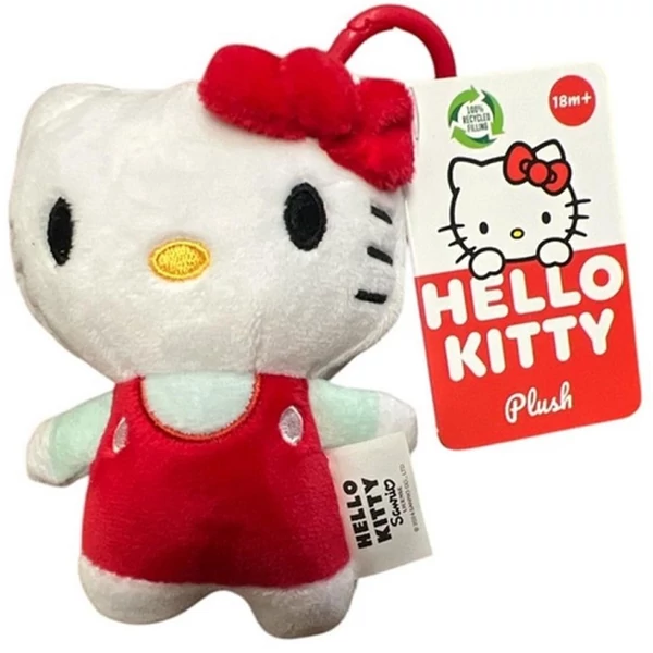 Hello Kitty plüss táskaklipp, 12 cm - piros