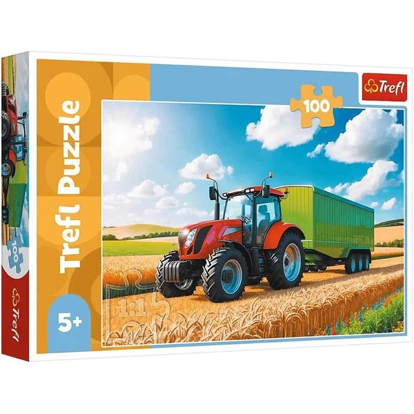 Mezőgazdasági gépek: Pótkocsis traktor 100db-os puzzle - Trefl