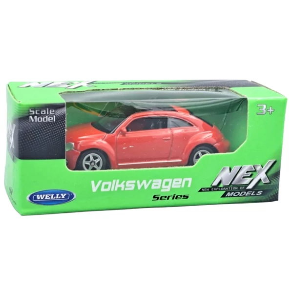 Welly: Volkswagen Bogár modern piros kisautó modell 1/64