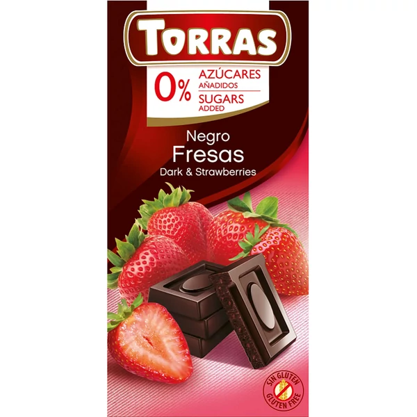 Torras Cukor- és gluténmentes epres étcsokoládé 75 g