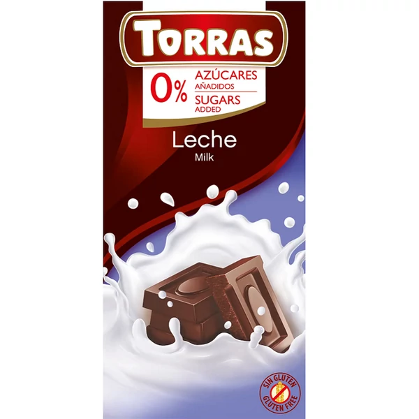 Torras hozzáadott cukormentes tejcsokoládé 75 g (gluténmentes)