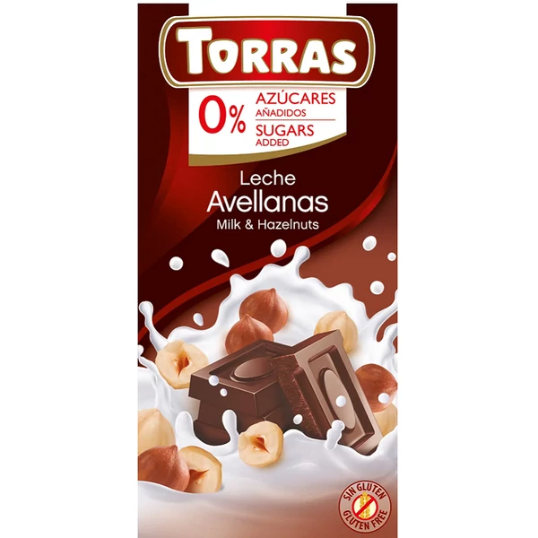 Torras Mogyorós hozzáadott cukormentes tejcsokoládé (gluténmentes) 75 g
