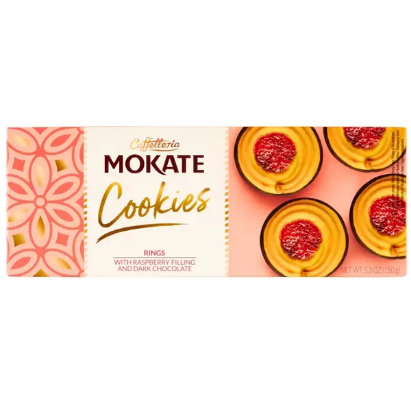 Mokate étcsokoládé málna ízű töltött keksz karikák 150 g