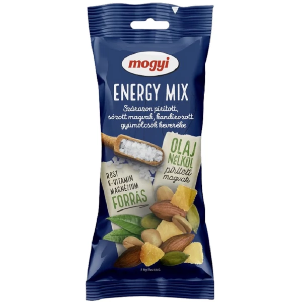Mogyi Energy Mix szárazon pirított, sózott magvak, kandírozott gyümölcsök keveréke 55 g