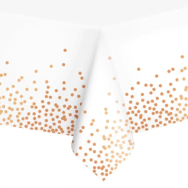Party asztalterítő fehér, rosegold konfetti mintával 137x274cm
