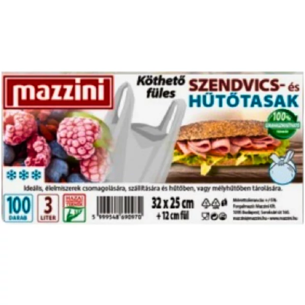 Mazzini köthető füles szendvics- és hűtőtasak 3L 32x25cm 100db-os kiszerelésben