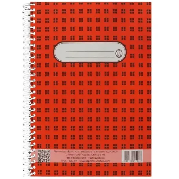 Négyzetrácsos spirálfüzet A/5 80 lapos