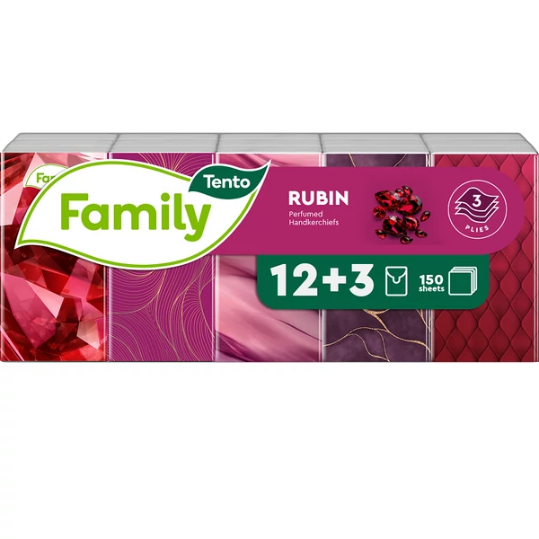 Tento family rubin papír zsebkendő 15x10db-os kiszerelésben