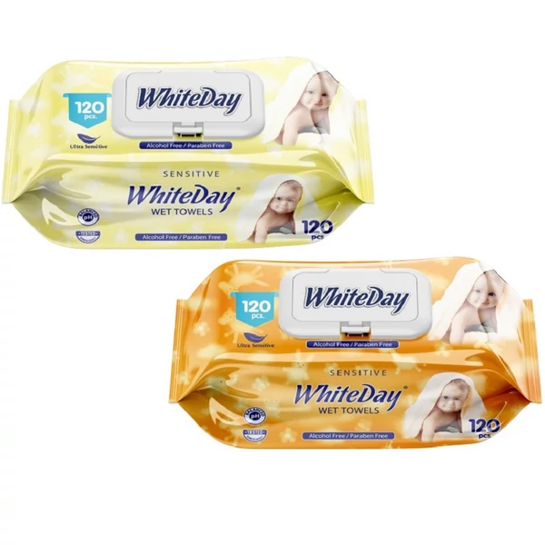 Whiteday baby sensitive/ultra sensitive nedves törlőkendő 120db-os kiszerelésben