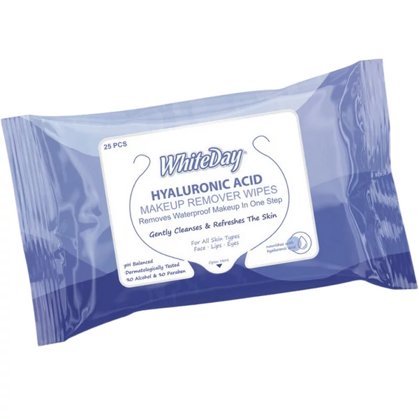 Whiteday sminklemosó törlőkendő hyaluron sasvval 25db-os kiszerelésben
