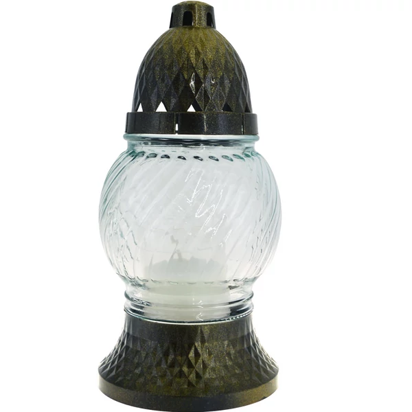 Gömbölyű alakú kegyeleti mécses antik kupakkal 21cm LA 21 A