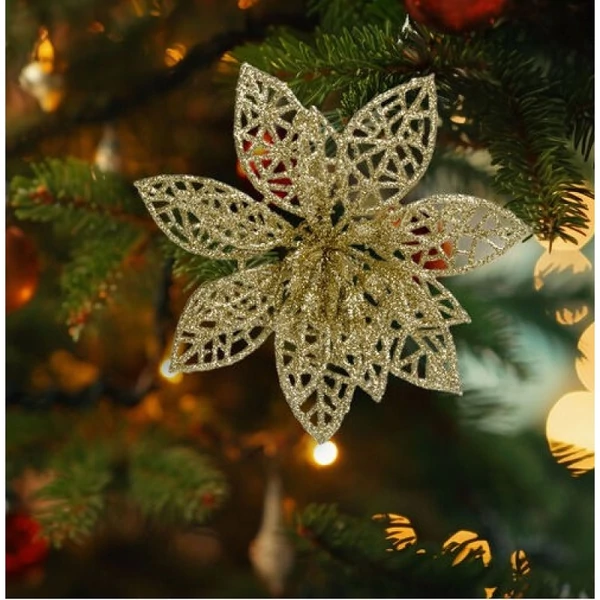 Karácsonyi dísz -csipeszes-glitteres virág - 58947A