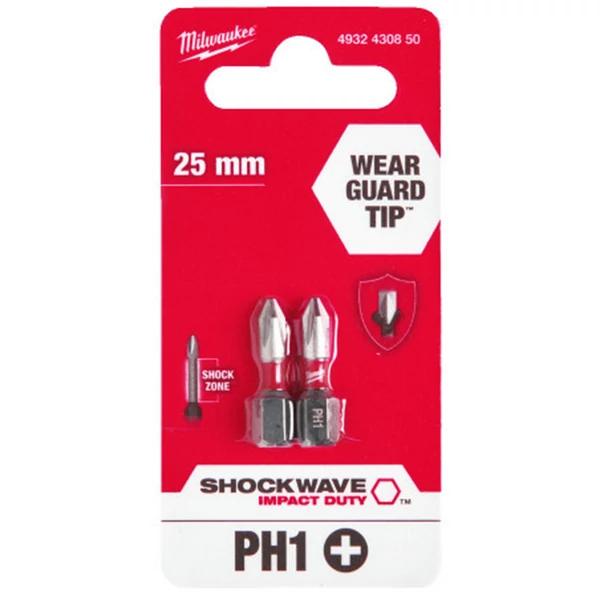 Milwaukee Shockwave bit PH1 25mm-2db bitfej - 4932430850