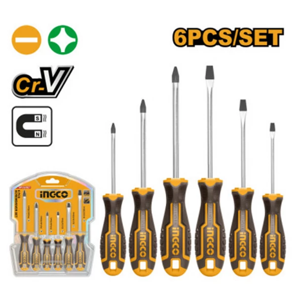 Ingco Csavarhúzó készlet 6 részes mágneses CrV - HKSD0628