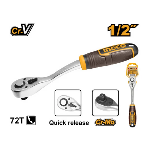 Ingco Racsnis hajtószár 1/2" 255 mm 72T hajlított CrV - HRTH8412