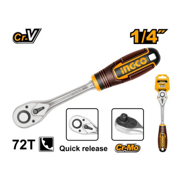 Ingco Racsnis hajtószár 1/4" 155 mm 72T CrV - HRTH0814