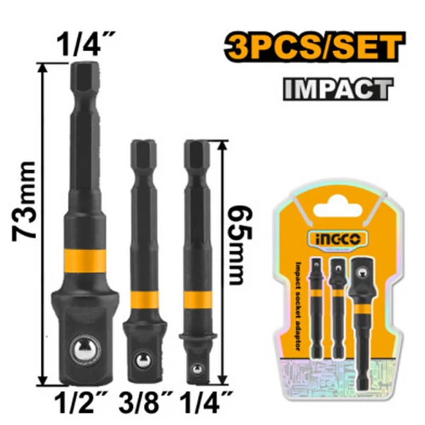 Ingco Dugókulcs adapter 3 részes 1/4" Hex-->1/2", 1/4", 3/8&qu - AMN365A01