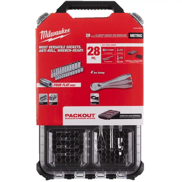 Milwaukee 1/4˝racsnis dugókulcs készlet metrikus (28részes) PACKOUT keskeny  - 4932478812