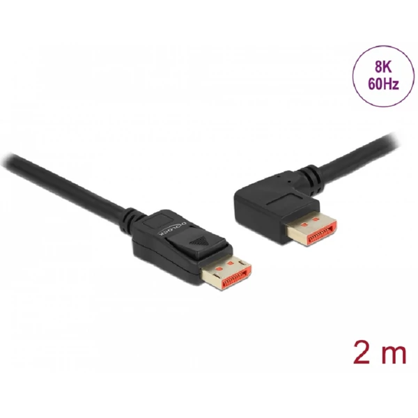Delock DisplayPort kábel egyenes csatlakozódugóval - balra néző csatlakozódugóval 8K 60 Hz 2 m